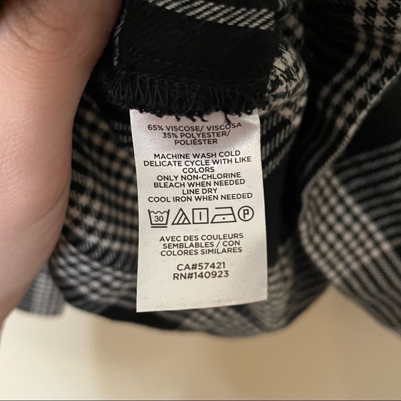 Loft Black and White Plaid Pleated Ruffle Neck Blouse - Picture 5 of 9